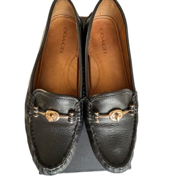 Coach ARLENE Black Leather Slip-On Loafers with Gold Accents - Picture 8 of 14